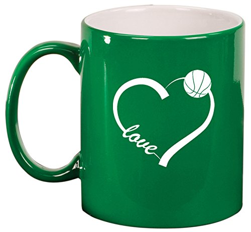 Ceramic Coffee Tea Mug Cup Love Heart Basketball (Green)