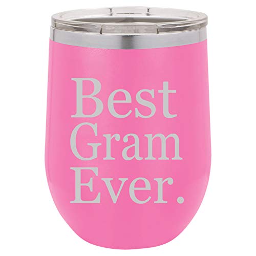 12 oz Double Wall Vacuum Insulated Stainless Steel Stemless Wine Tumbler Glass Coffee Travel Mug With Lid Best Gram Ever Grammy Grandma Grandmother (Hot-Pink)