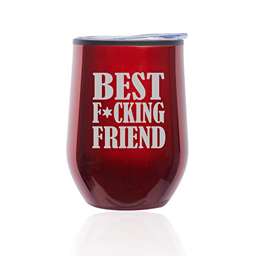 Stemless Wine Tumbler Coffee Travel Mug Glass With Lid Best F ing Friend (Red)