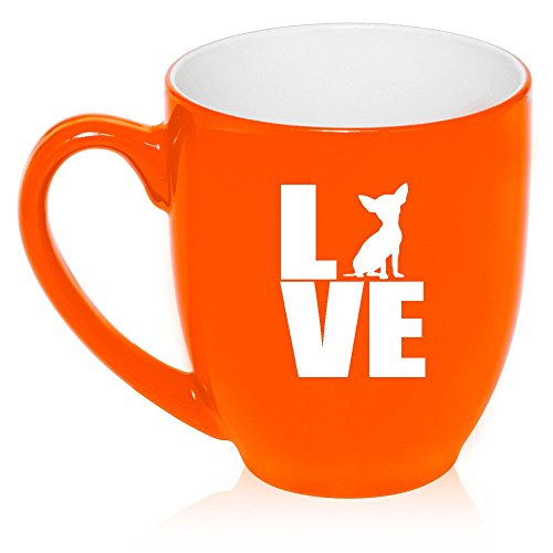16 oz Large Bistro Mug Ceramic Coffee Tea Glass Cup Love Chihuahua (Orange)