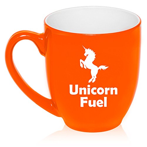 16 oz Large Bistro Mug Ceramic Coffee Tea Glass Cup Unicorn Fuel (Orange)