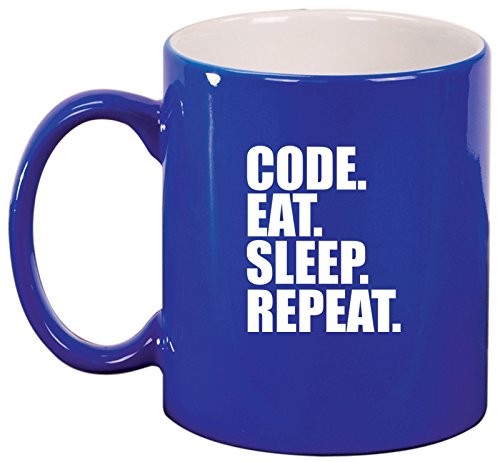 Ceramic Coffee Tea Mug Cup Code Eat Sleep Repeat (Blue)