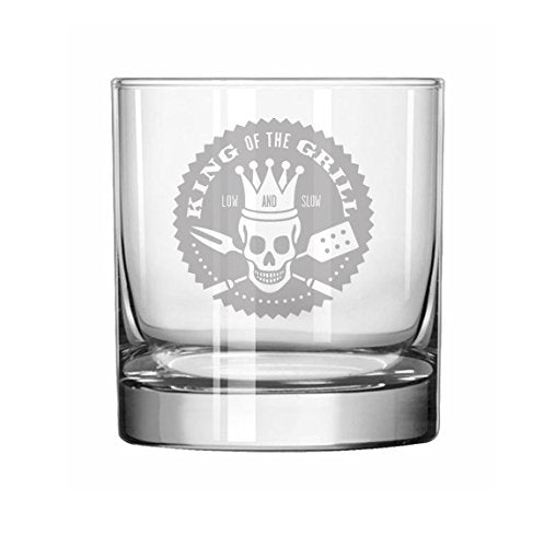 11 oz Rocks Whiskey Highball Glass Father Dad King of the grill skull,MIP