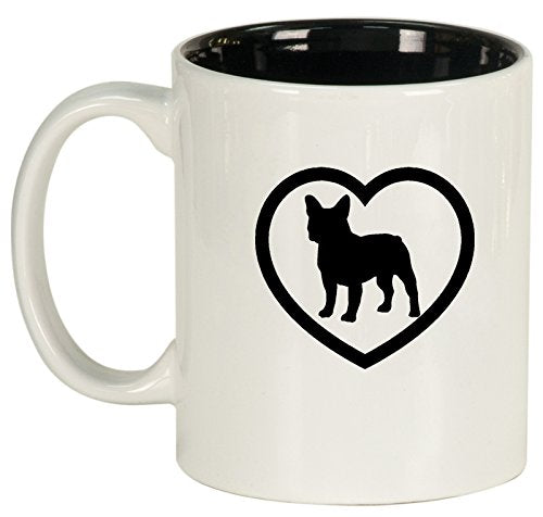 Ceramic Coffee Tea Mug Cup French Bulldog Heart (White)
