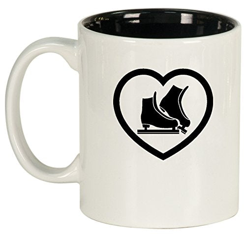 Ceramic Coffee Tea Mug Cup Heart Ice Skates (White)