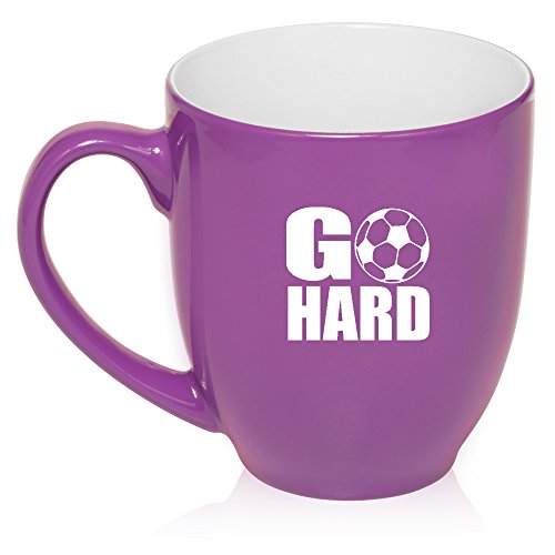 16 oz Large Bistro Mug Ceramic Coffee Tea Glass Cup Go Hard Soccer (Purple)