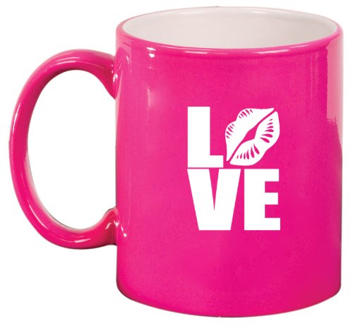 Pink Ceramic Coffee Tea Mug Love Lipstick Makeup Artist