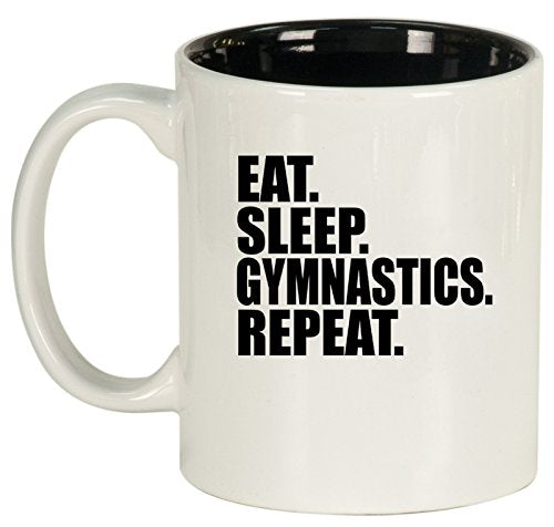 Ceramic Coffee Tea Mug Cup Eat Sleep Gymnastics Repeat (White)