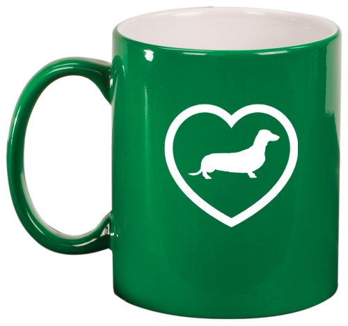 Dachshund Heart Ceramic Coffee Tea Mug Cup Green