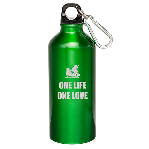 20oz Aluminum Sports Water Bottle Caribiner Clip One Love Life Ice Skating (Green)