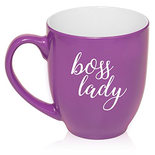 16 oz Large Bistro Mug Ceramic Coffee Tea Glass Cup Boss Lady (Purple)