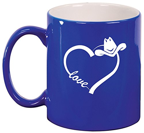 Ceramic Coffee Tea Mug Cup Love Heart Country Cowgirl (Blue)