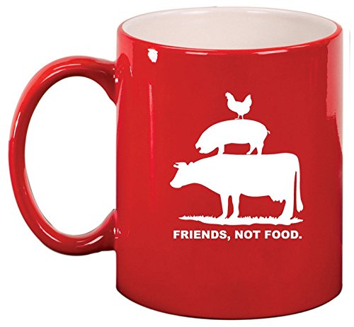 Ceramic Coffee Tea Mug Cup Friends, Not Food Vegan Farm Animal Rights (Red)
