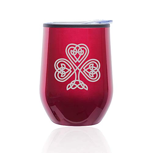 Stemless Wine Tumbler Coffee Travel Mug Glass With Lid Celtic Clover Shamrock (Fuchsia)