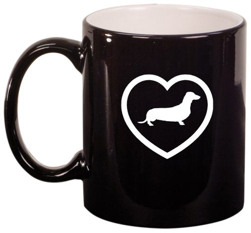 Dachshund Heart Ceramic Coffee Tea Mug Cup Black