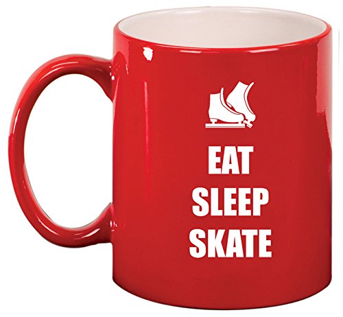 Ceramic Coffee Tea Mug Cup Eat Sleep Ice Skate (Red)