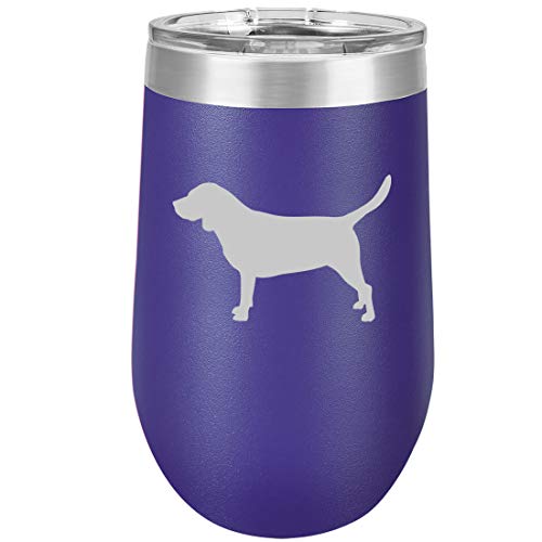 16 oz Double Wall Vacuum Insulated Stainless Steel Stemless Wine Tumbler Glass Coffee Travel Mug With Lid Beagle (Purple)