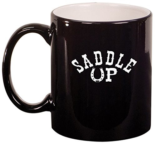 Ceramic Coffee Tea Mug Country Saddle Up Horseshoe (Black)