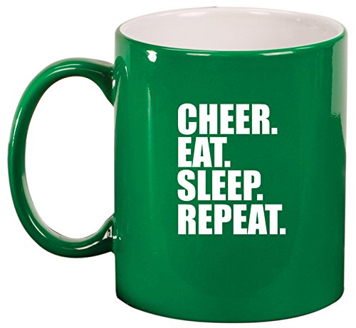 Ceramic Coffee Tea Mug Cup Cheer Eat Sleep Repeat Cheerleader (Green)