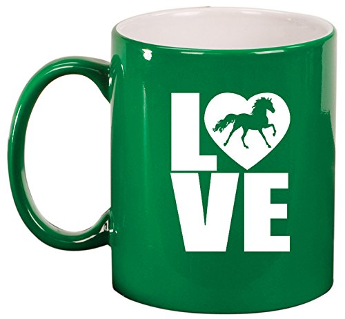 Ceramic Coffee Tea Mug Cup LOVE Horse (Green)