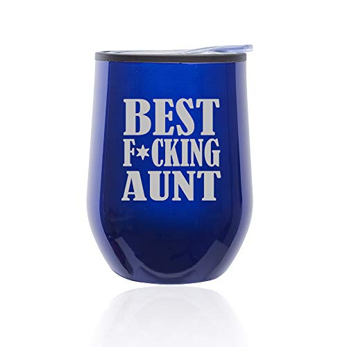 Stemless Wine Tumbler Coffee Travel Mug Glass With Lid Best F ing Aunt (Blue)