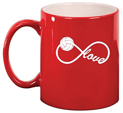 Ceramic Coffee Tea Mug Cup Infinity Infinite Love Volleyball (Red)