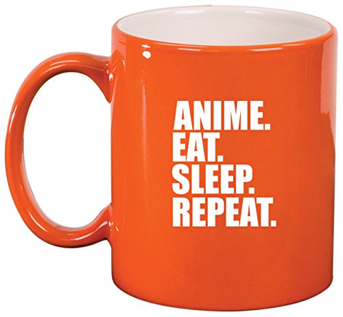 Ceramic Coffee Tea Mug Cup Anime Eat Sleep Repeat (Orange)