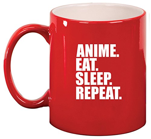 Ceramic Coffee Tea Mug Cup Anime Eat Sleep Repeat (Red)