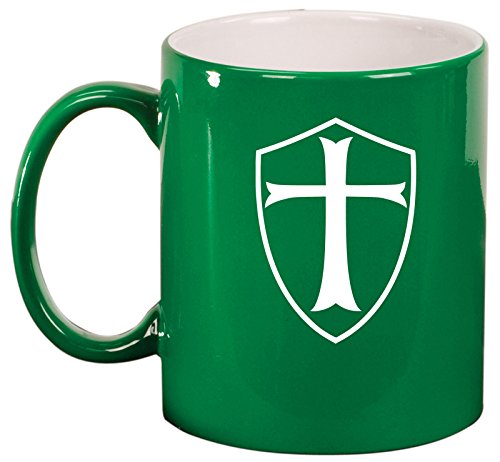 Ceramic Coffee Tea Mug Cup Templar Shield Knights Cross (Green)