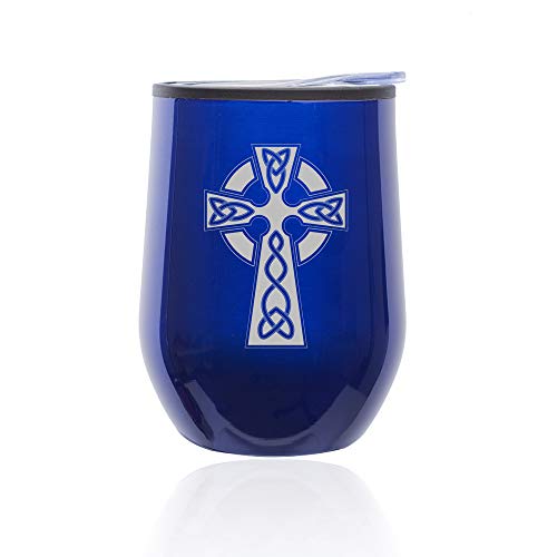 Stemless Wine Tumbler Coffee Travel Mug Glass With Lid Celtic Cross