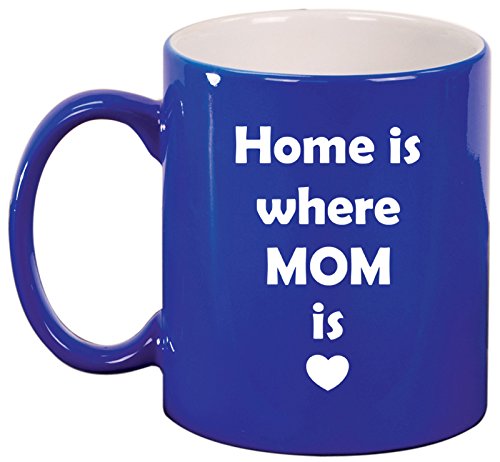 Ceramic Coffee Tea Mug Home Is Where Mom Is (Blue)