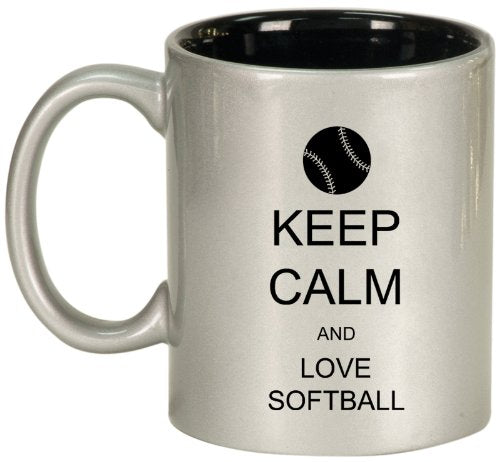 Keep Calm and Love Softball Ceramic Coffee Tea Mug Cup Silver Black