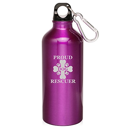 20oz Aluminum Sports Water Bottle Caribiner Clip Proud Dog Rescuer (Purple)