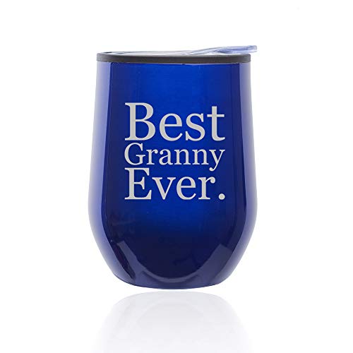 Stemless Wine Tumbler Coffee Travel Mug Glass With Lid Best Granny Ever (Blue)