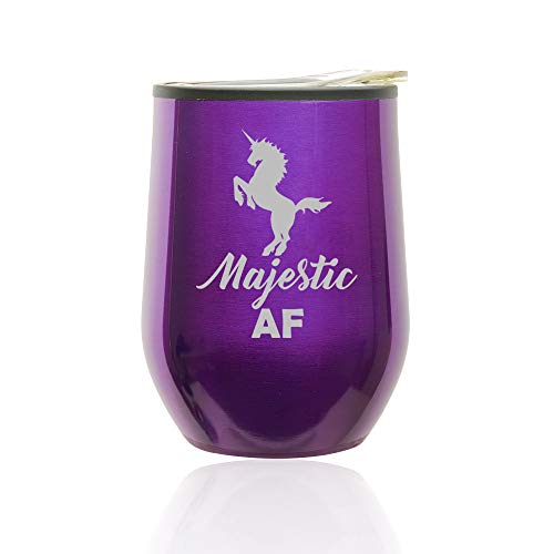 Stemless Wine Tumbler Coffee Travel Mug Glass With Lid Majestic AF Unicorn (Royal Purple)