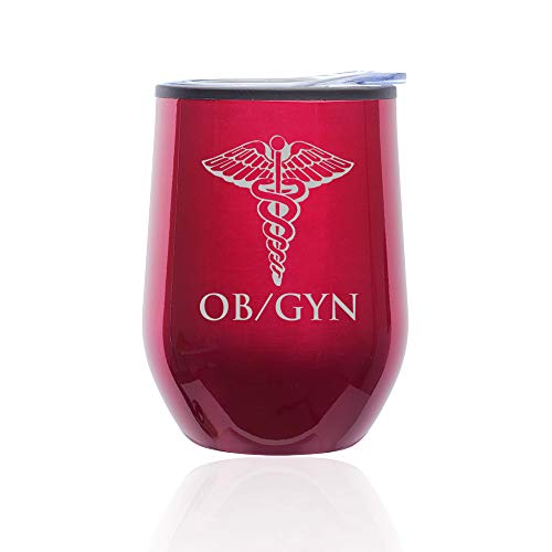 Stemless Wine Tumbler Coffee Travel Mug Glass With Lid OB GYN Obstetrics And Gynecology (Fuchsia)