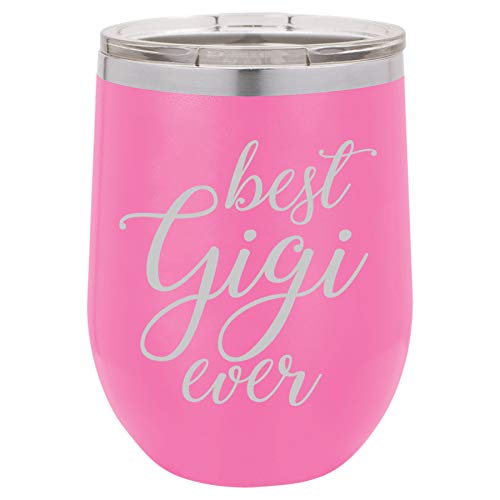 12 oz Double Wall Vacuum Insulated Stainless Steel Stemless Wine Tumbler Glass Coffee Travel Mug With Lid Best Gigi Ever Grandma Grandmother (Hot-Pink)