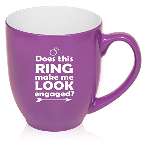 16 oz Large Bistro Mug Ceramic Coffee Tea Glass Cup Does This Ring Make Me Look Engaged (Purple)
