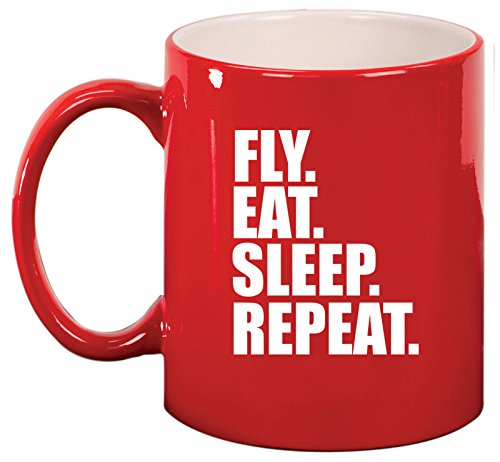 Ceramic Coffee Tea Mug Cup Fly Eat Sleep Repeat (Red)