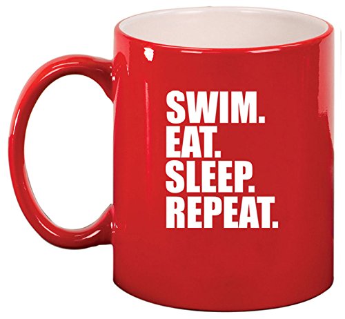 Ceramic Coffee Tea Mug Cup Swim Eat Sleep Repeat (Red)