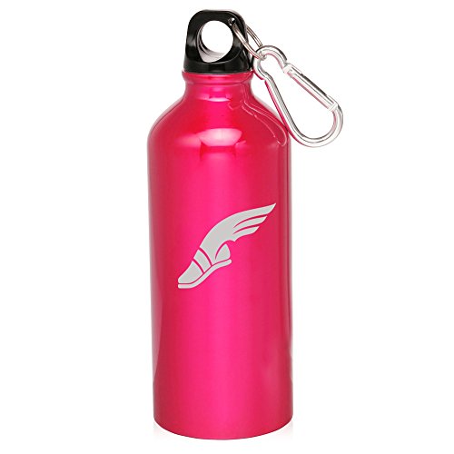 20oz Aluminum Sports Water Bottle Caribiner Clip Track and Field Wing Shoe (Hot Pink)