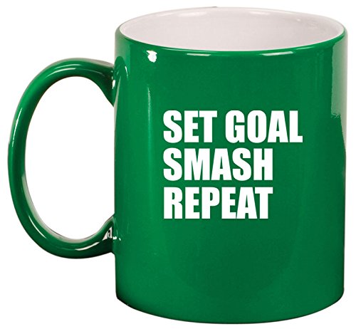 Ceramic Coffee Tea Mug Cup Set Goal Smash Repeat Motivational Graduation (Green)