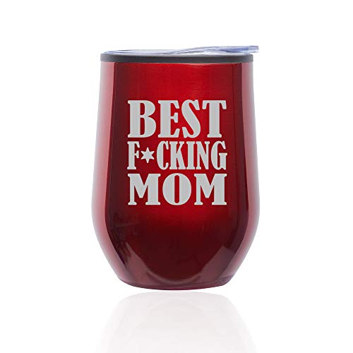 Stemless Wine Tumbler Coffee Travel Mug Glass With Lid Best F ing Mom Mother (Red)