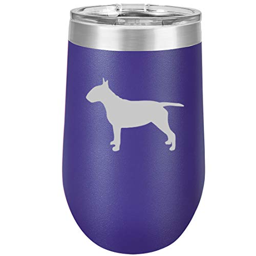 16 oz Double Wall Vacuum Insulated Stainless Steel Stemless Wine Tumbler Glass Coffee Travel Mug With Lid Bull Terrier (Purple)