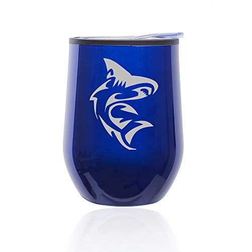 Stemless Wine Tumbler Coffee Travel Mug Glass With Lid Shark