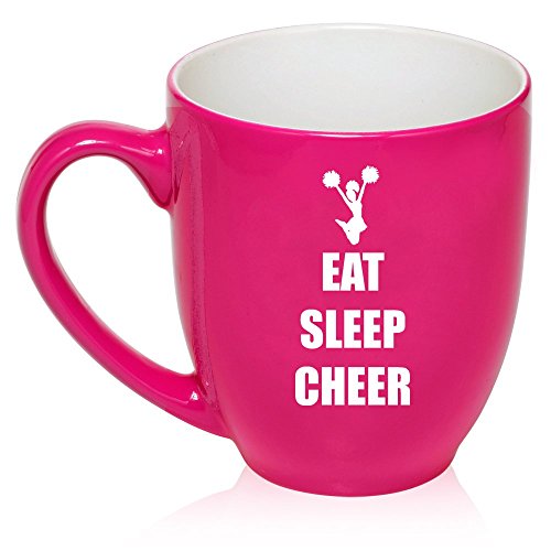 16 oz Large Bistro Mug Ceramic Coffee Tea Glass Cup Eat Sleep Cheer (Hot Pink)