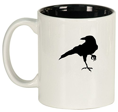 Ceramic Coffee Tea Mug Cup Crow Raven Blackbird (White)