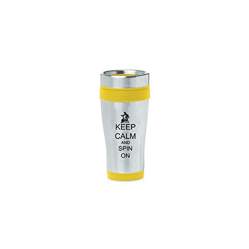 Yellow 16oz Insulated Stainless Steel Travel Mug Z2233 Keep Calm and Spin On,MIP