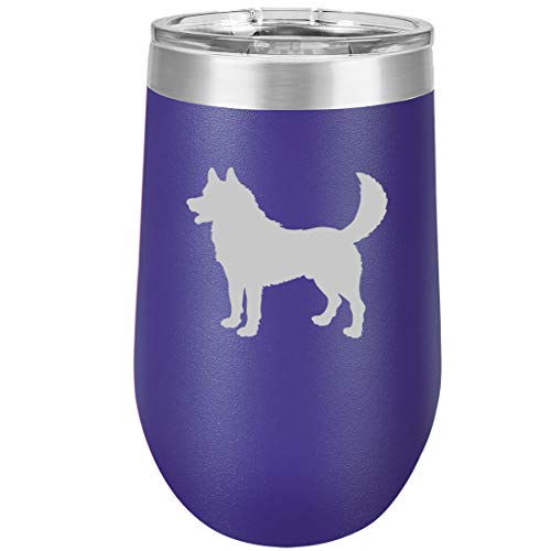 16 oz Double Wall Vacuum Insulated Stainless Steel Stemless Wine Tumbler Glass Coffee Travel Mug With Lid Husky (Purple)