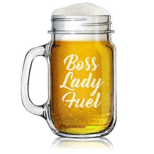 16oz Mason Jar Glass Mug w/Handle Boss Lady Fuel